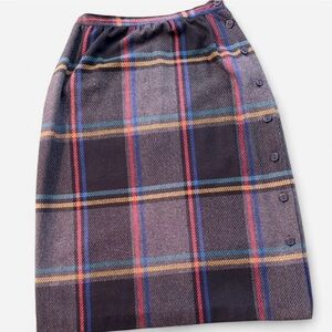 Haberdashery Collection VTG Women’s Plaid Wool Skirt Sz 14 Side Button Style
